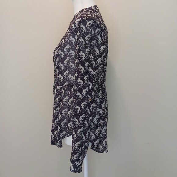 Maeve Animal Print Semi-Sheer Popover Blouse Eggplant Purple Size 2 - Picture 6 of 8